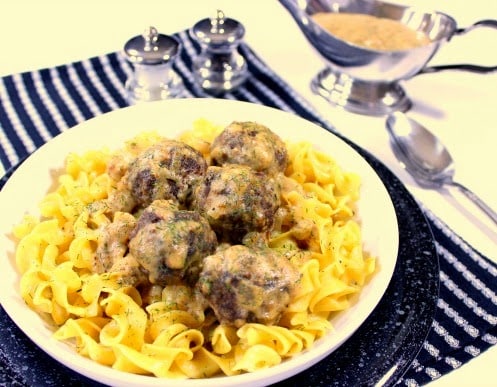 Fat free evaporated milk is the key to making these Lower Fat Dilled Swedish Meatballs. They're so good, you'll never miss the heavy cream.