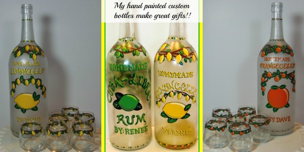 Hand painted limoncello and orangecello bottles