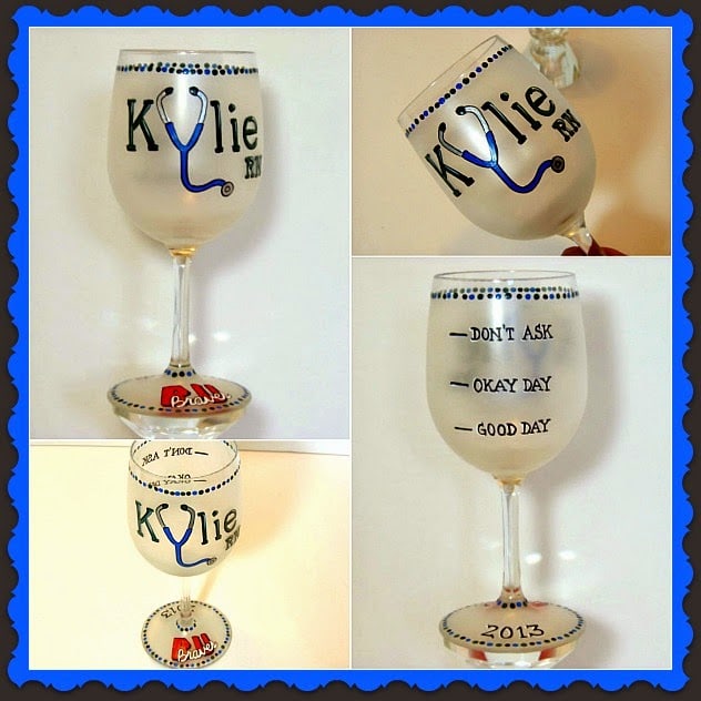 RN Custom Painted Wine Glass - Kudos Kitchen by Renee