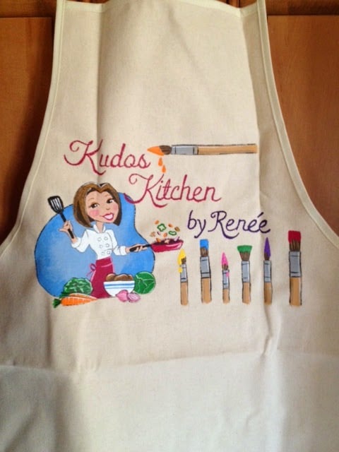 Kudos Kitchen by Renee custom painted food blogger apron.