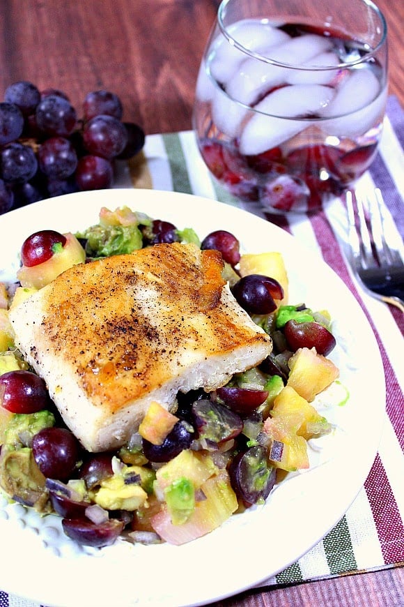 Tropical Seared Mahi Mahi with Pineapple, Grape and Avocado Salsa Recipe - www.kudoskitchenbyrenee.com