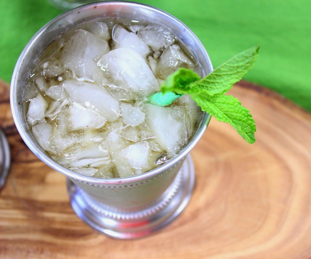 Non-Traditional Coconut Palm Sugar Mint Julep is frosty, minty, sweet and kicky with Jack Daniels Kentucky bourbon and a light splash of ginger-ale. - Kudos Kitchen by Renee https://www.kudoskitchenbyrenee.com///2015/05/non-traditional-coconut-palm-sugar-mint-julep/