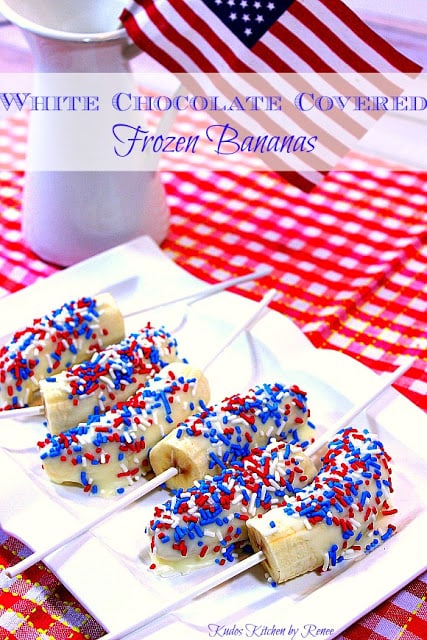 Patriotic White Chocolate Covered Frozen Bananas - kudoskitchenbyrenee.com