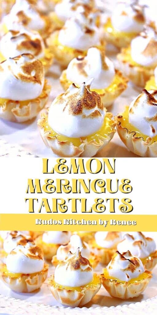 A double image collage along with a title text overlay graphic for Lemon Meringue Tartlets