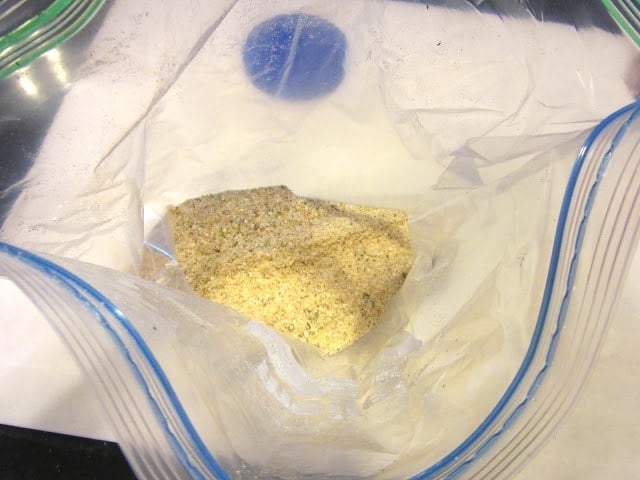A plastic bag filled with breadcrumbs.