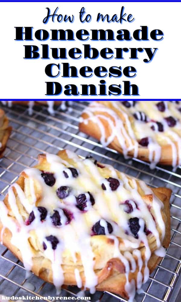 Vertical Title Text Image of blueberry cheese danish with icing