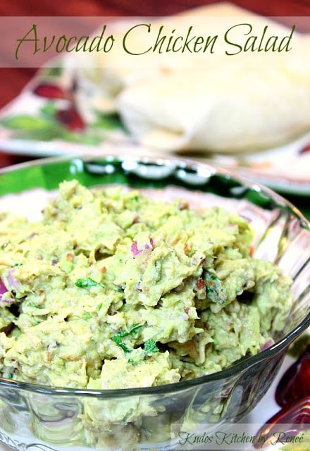 Healthy Avocado Chicken Salad is a wonderful and easy filling for tortilla wraps. Store-bought rotisserie chicken makes it the perfect choice for a quick and tasty grab-and-go lunch or dinner. - Kudos Kitchen by Renee Avocado Chicken Salad