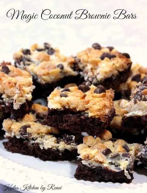 Magic Coconut Brownie Bars with Macadamia Nuts - www.kudoskitchenbyrenee.com