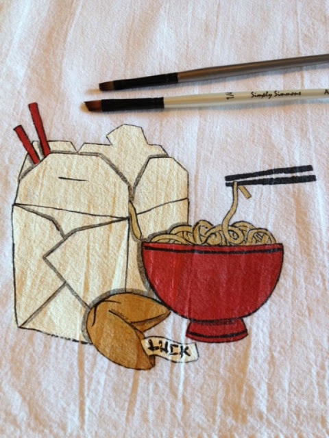 Hand Painted Asian Noodle Bowl Tea Towel - www.kudoskitchenbyrenee.com Hand Painted Asian Noodle Bowl Tea Towel