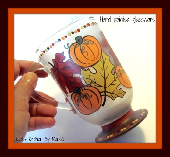 Autumn Leaves and Pumpkins Painted Glassware