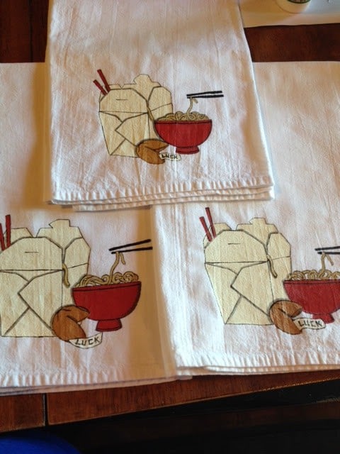 Hand Painted Asian Noodle Bowl Tea Towels - www.kudoskitchenbyrenee.com Hand Painted Asian Noodle Bowl Tea Towels - Kudos Kitchen by Renee