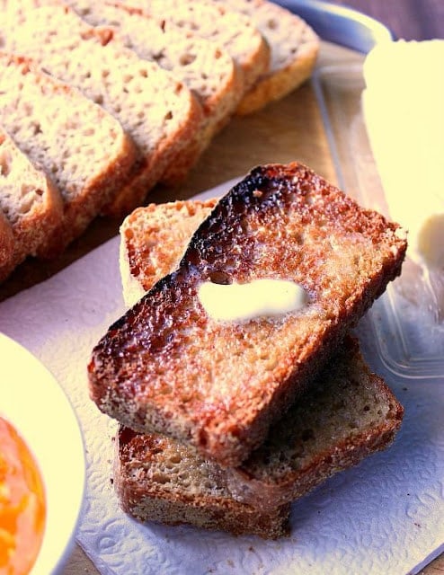 One bowl, one wooden spoon, and a few modest ingredients are all you'll need to make this extra delicious Whole Wheat English Muffin Bread. Even if you're new to baking, you'll rock this recipe! - Kudos Kitchen by Renee Whole Wheat English Muffin Bread
