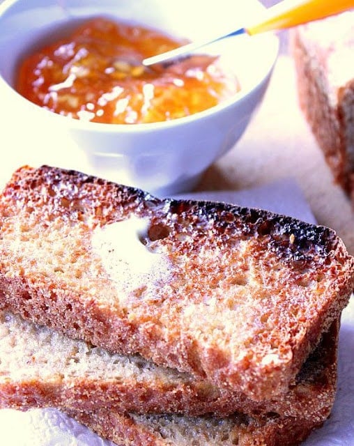 One bowl, one wooden spoon, and a few modest ingredients are all you'll need to make this extra delicious Whole Wheat English Muffin Bread. Even if you're new to baking, you'll rock this recipe! - Kudos Kitchen by Renee Whole Wheat English Muffin Bread