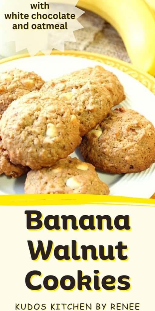 A Pinterest image of Banana Walnut Cookies with a title text.