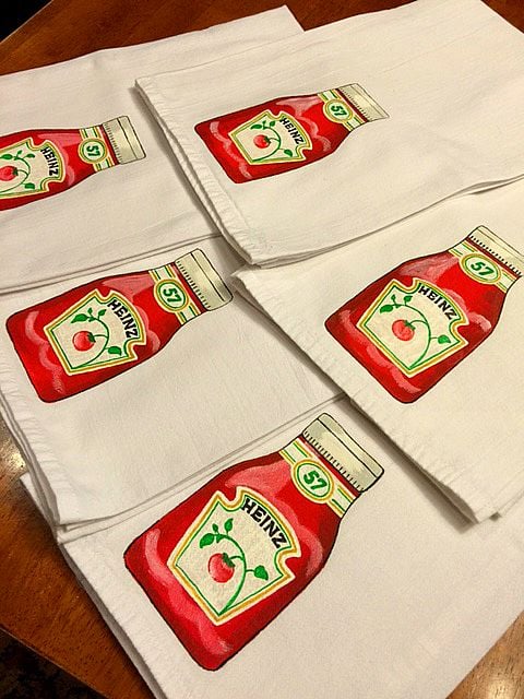Hand Painted Ketchup Tea Towels - www.etsy.com/shop/kudoskitchenpaints Hand Painted Ketchup Tea Towels