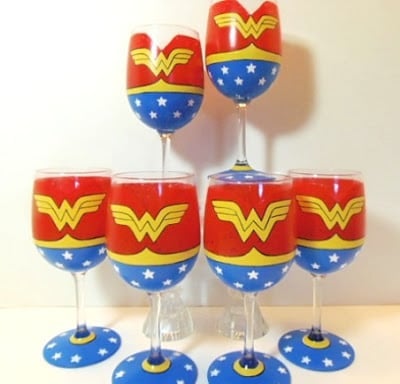Wonder Woman Hand Painted Wine Glasses - www.kudoskitchenbyrenee.wazala.com Wonder Woman Hand Painted Wine Glasses