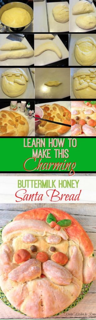 The recipe I'm sharing here is a good one. However, if you're interested in making a Shaped Santa bread, but don't want to go to the trouble of making your own dough, by all means, you can buy some store-bought frozen dough and follow the thawing and rising directions on the package. Then proceed from that point using the steps I'm sharing for assembling this adorable Shaped Santa Bread. - kudoskitchenbyrenee.com Ho! Ho! Ho! This tasty Charming Buttermilk Honey Shaped Santa Bread is as whimsical as he is delicious. With my easy to follow step-by-step instructions, he'll be on your holiday table in no time. - kudoskitchenbyrenee.com