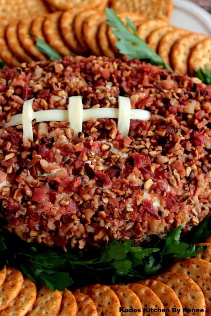 Football shaped cheese ball