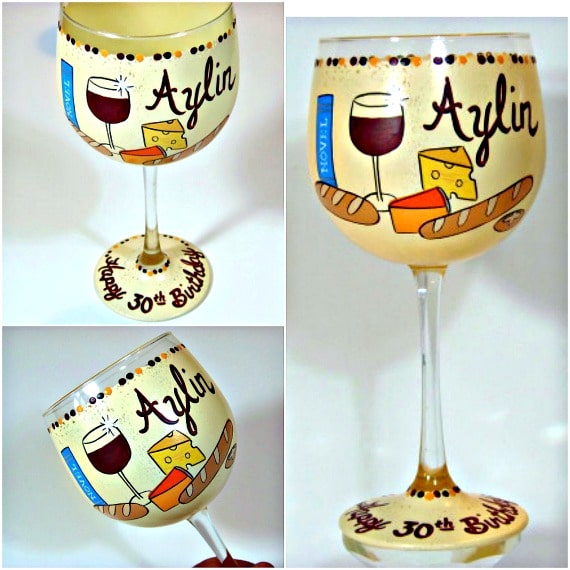 Hand Painted Bread and Cheese Wine Glass