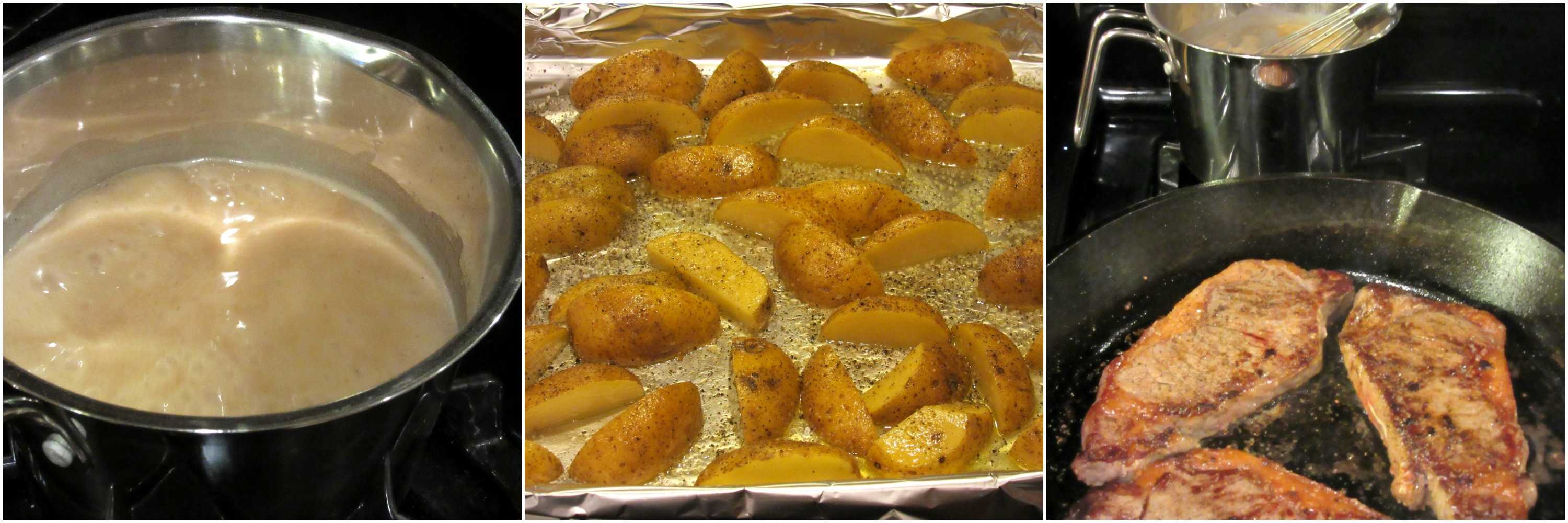 Steak, Roasted Potatoes with Bourbon Butter Sauce