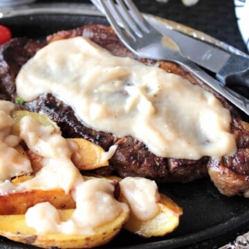 Bourbon Butter Sauce over steak and potatoes