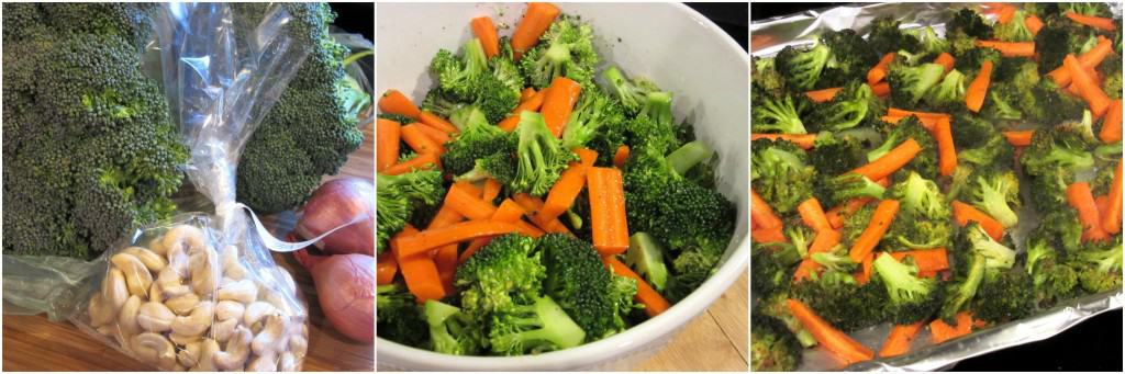 How to make roasted carrots, broccoli, shallots, and cashews photo tutorial. 