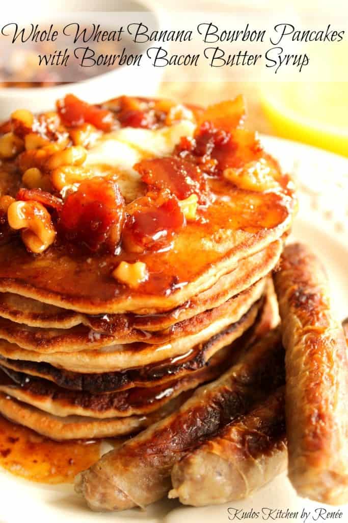 If you're looking to indulge in a wildly delicious stack of pancakes from time to time, do so with these Whole Wheat Banana Bourbon Pancakes with Bourbon Bacon Butter Syrup.