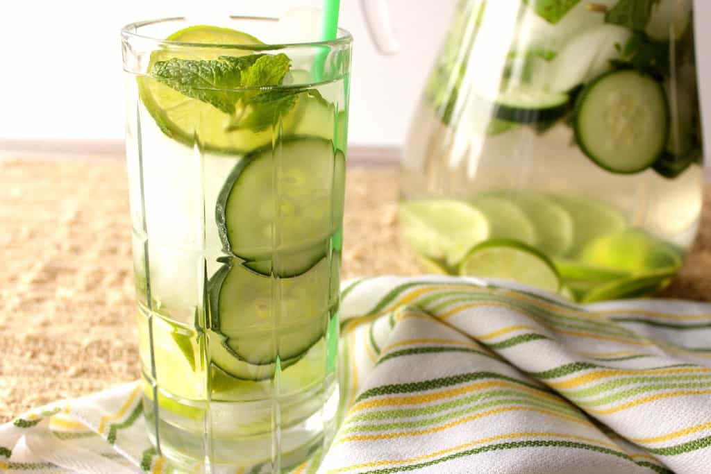 Refreshing spa water of cucumber, lime, and mint does a body good.