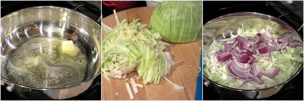 Ground pork meatballs with creamed cabbage