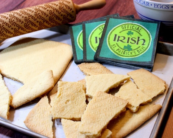 Shards of Irish Shortbread Cookies on a baking sheet.