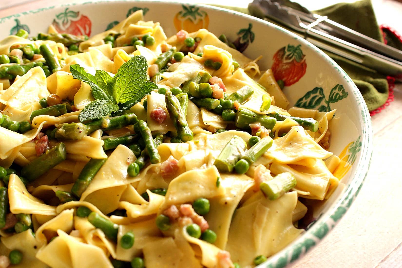 pappardelle with peas, asparagus, and mint
