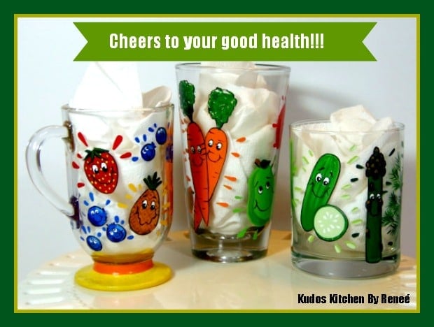 These fun and whimsical hand painted smoothie glasses are sure to put a smile on your face.