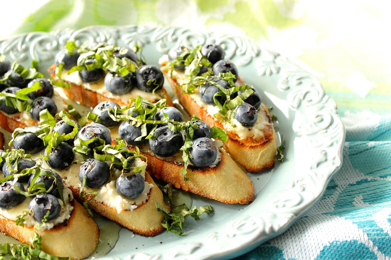 five ingredient blueberry basil bruschetta