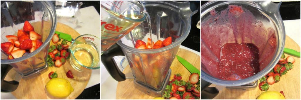 Blending berries for Mixed Berry Sorbet