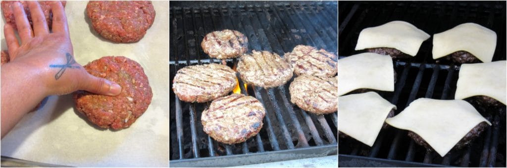 pork belly burger on the grill