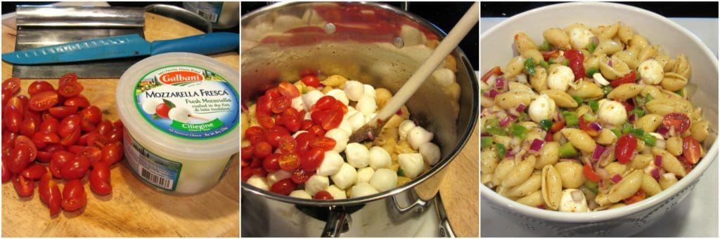 Assembling Italian Shell Pasta Salad.