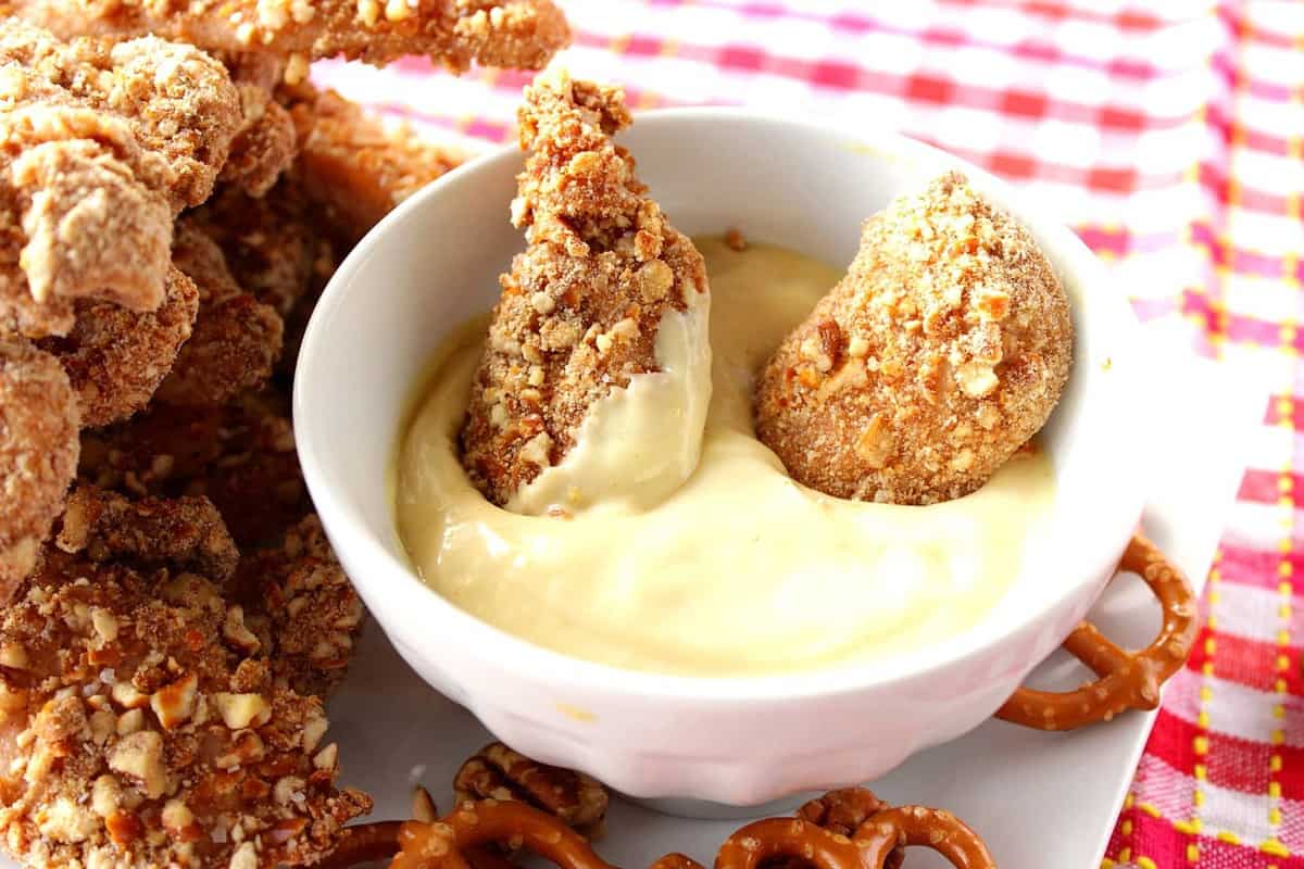 easy baked pretzel pecan coated chicken tenders