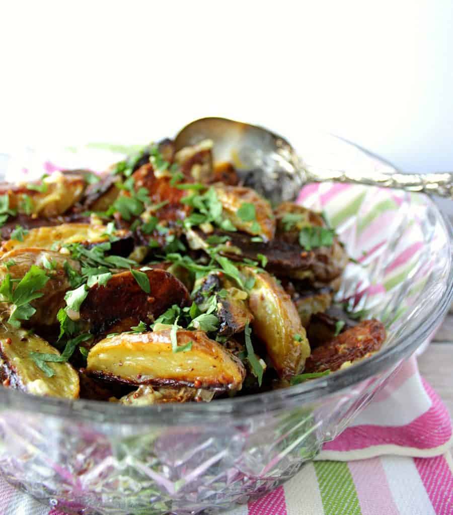 Ditch the pot of water and grab a baking sheet instead. Since this Easy Roasted Potato Salad calls for roasting the potatoes instead of boiling them, the extra flavor from the caramelization is what gives this potato salad its unique and stand alone flavor. - Kudos Kitchen by Renee Easy Roasted Potato Salad with Mayonnaise Mustard Dressing