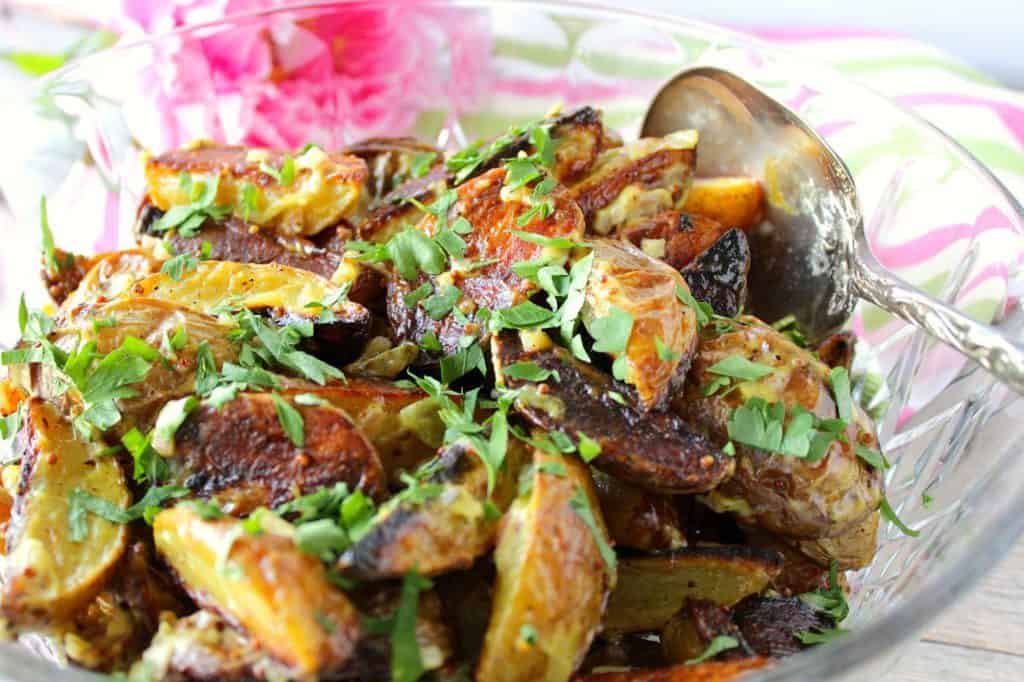 Ditch the pot of water and grab a baking sheet instead. Since this Easy Roasted Potato Salad calls for roasting the potatoes instead of boiling them, the extra flavor from the caramelization is what gives this potato salad its unique and stand alone flavor. - Kudos Kitchen by Renee Easy Roasted Potato Salad with Parsley