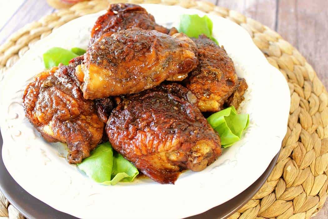 sticky glazed gingerbread chicken thighs