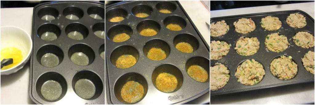 Making crunchy muffin tin crab cakes.