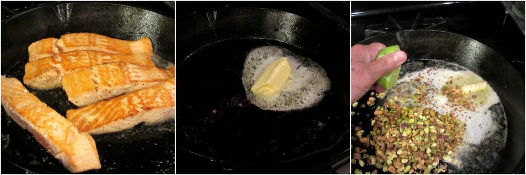 How to sear salmon with pistachio butter.