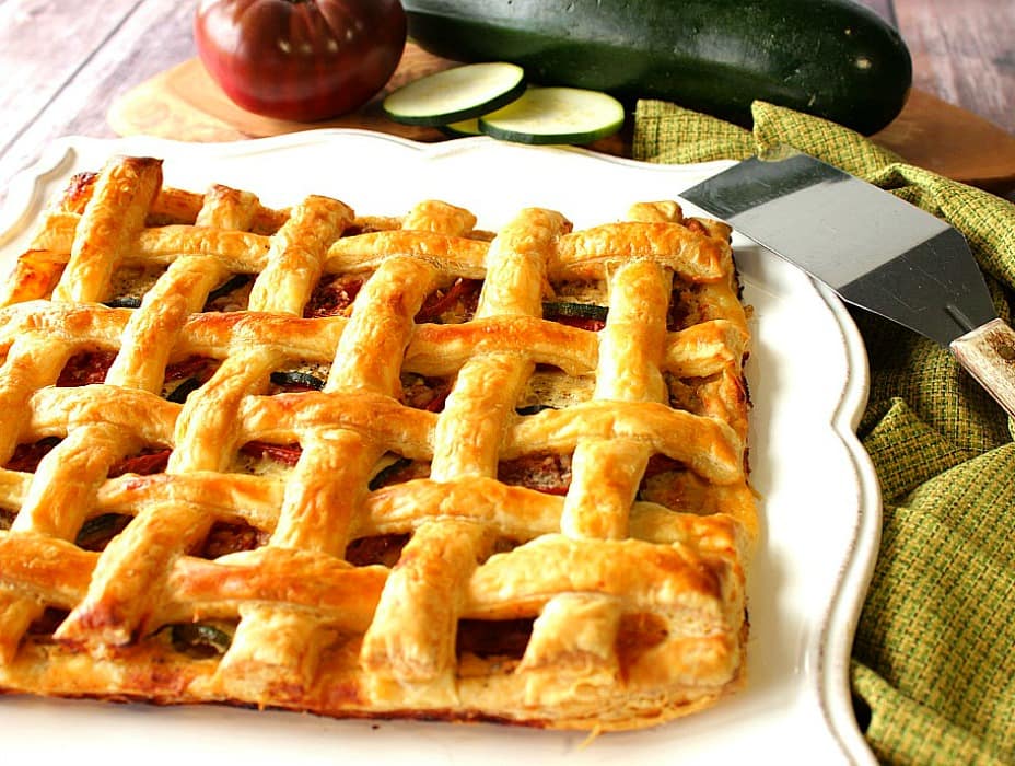 Zucchini Tomato Tart with Hummus and Puff Pastry