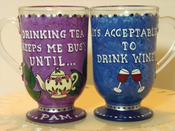 Hand Painted Glass Tea Cups