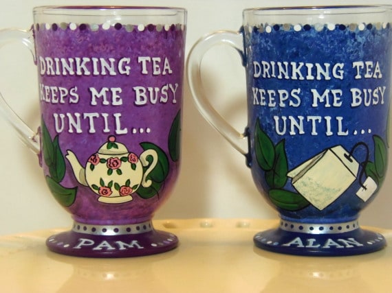Hand Painted Glass Tea Cups