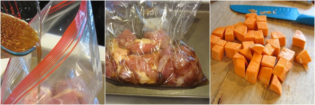 Making Maple Mustard Chicken Thigh Sheet Pan Supper