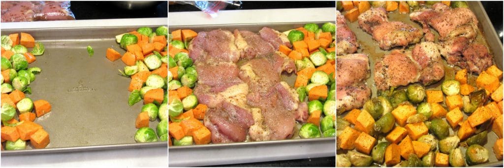Making Maple Mustard Chicken Thigh Sheet Pan Supper