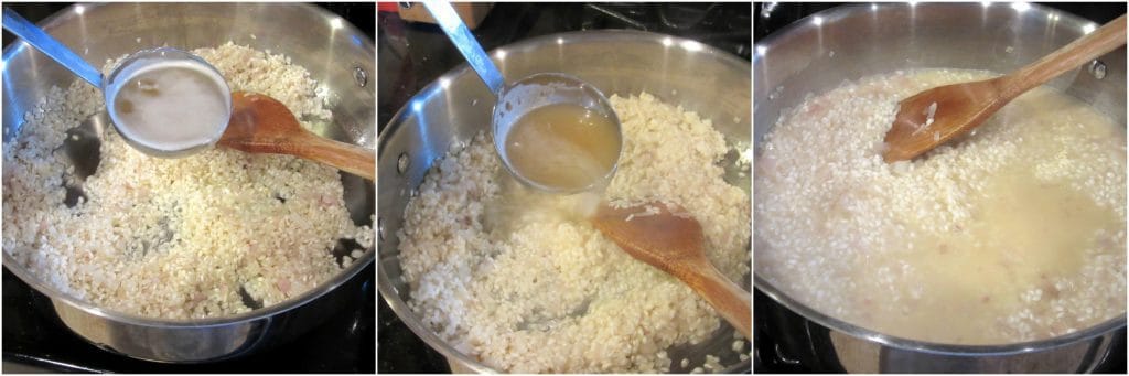 Making sweet corn risotto.