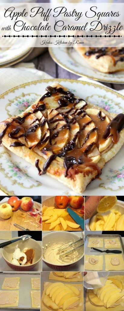 Rustic Apple Puff Pastry Squares with a Chocolate Caramel Drizzle