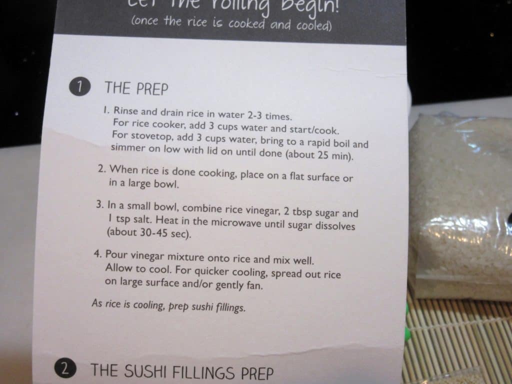 Directions for making sushi